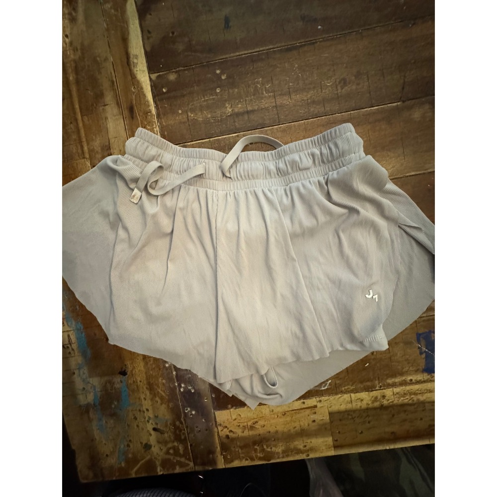JoyLab Gray Ribbed Running Shorts with Built-in Liner Small Smocked Waistband